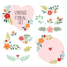 Vector set with vintage flowers elements