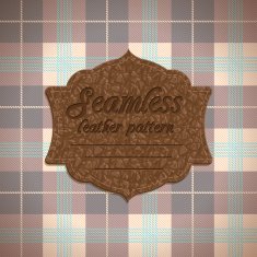 Seamless tartan pattern and label with leather texture N4