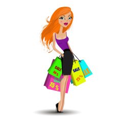 Four beautiful young women with shopping bags over white background