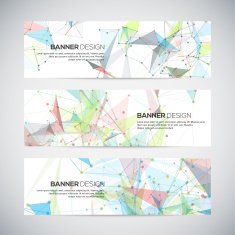 Vector banners set with polygonal abstract shapes circles lines N3