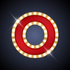 Letter O in shape of retro sing-board with lamps