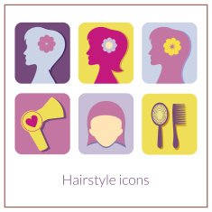 Hairstyle rectangular icons with rounded corners in flat style
