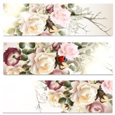Business cards set in floral style with roses