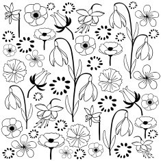 leaf & flower set 4 black white N2
