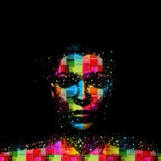 Woman face grunge design contains transparencies