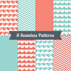 Set of Valentine Geometric Patterns with Hearts and Chevron