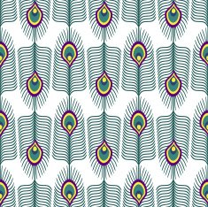 Seamless abstract pattern with peacock feather on white background