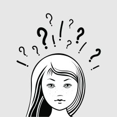 thinking women with question and exclamatory mark on white background N2