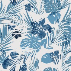 Tropical seamless monochrome blue indigo camouflage background with leaves and N2