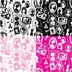 Seamless pattersn with glamour girl portraits - black silhouettes