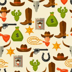Wild west seamless pattern with cowboy objects and design elements N4