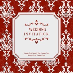 Vector Red 3d Vintage Invitation Card with Floral Damask Pattern N6