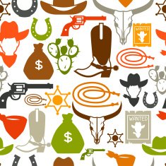 Wild west seamless pattern with cowboy objects and design elements N5