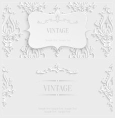 Vector White 3d Vintage Invitation Card with Floral Damask Pattern N8