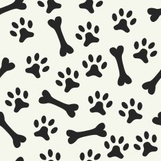 Animal seamless vector pattern of paw footprint and bone