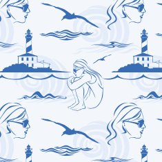 Girl and sea seamless pattern