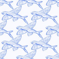 Flying Fish Seamless Vector Pattern N3