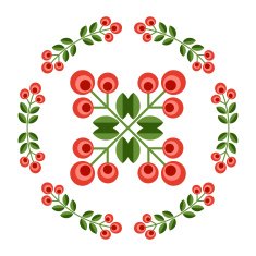 Design elements - round floral frame and scandinavian flower N15