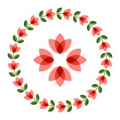 Design elements - round floral frame and scandinavian flower N16