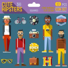 Cute hipster looks vector illustrations 3rd icon set