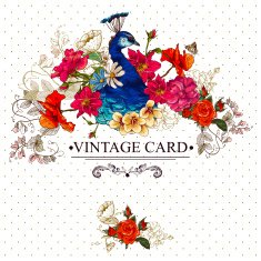 Floral Vintage Card with Peacock N2