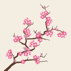 Card with stylized cherry blossom flowers N5
