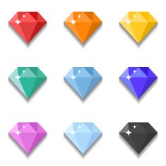 Diamonds icons set in different colors on the white background