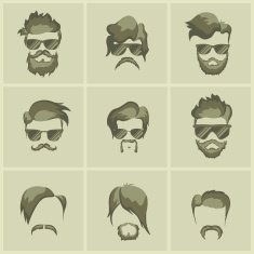 mustache beard and hairstyle hipster on the green pastel background