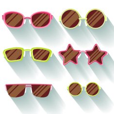 Set of colored flat sunglasses with long shadows Sprockets rou N2