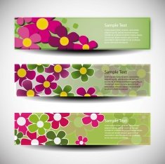 Vector Set of Three Banner Designs With Flowers