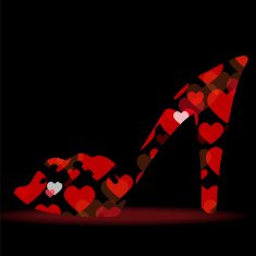 Shiny shoes on a high heel silhouette with hearts