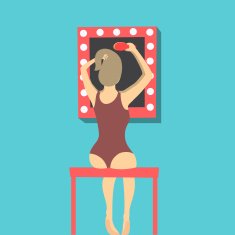 Young sexy lady near make up place with mirror