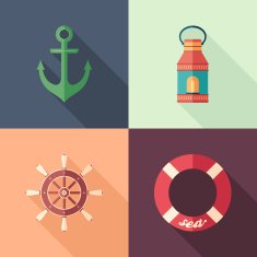 Set of summer flat square icons with long shadows