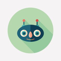 Colorful robot flat round icon with long shadows Set 24