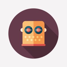 Colorful robot flat round icon with long shadows Set 23