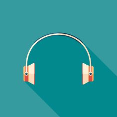 Wireless headphones flat square icon with long shadows