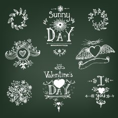 graphic hand drawn set letters hearts wreath N2