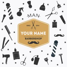 Barber shop vintage background with barber label and tools