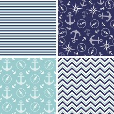 Seamless pattern with marine anchor and wind rose symbols N2