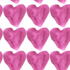 Seamless pattern purple watercolor hearts on a white background