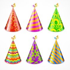 Set of party hats on white