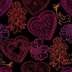 Love hearts posy and bird stylish sketch pattern N2
