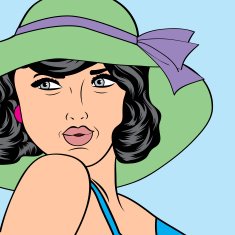popart retro woman with sun hat in comics style N12