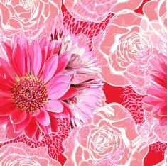 Seamless pattern with lace roses and gerberas