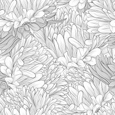 black and white seamless background with flowers aster