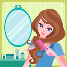 Young girl combing her hair N2
