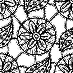 Lace seamless pattern black flowers leaves on white background