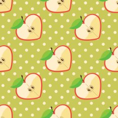 Heart of apples in seamless pattern on polka dot background N2