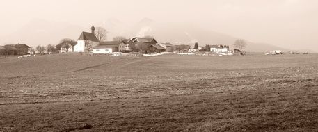 black-and-white photo of the village in Bavaria