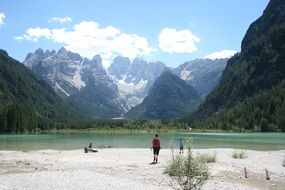 Beautiful lake in dolomites in snow in Italy